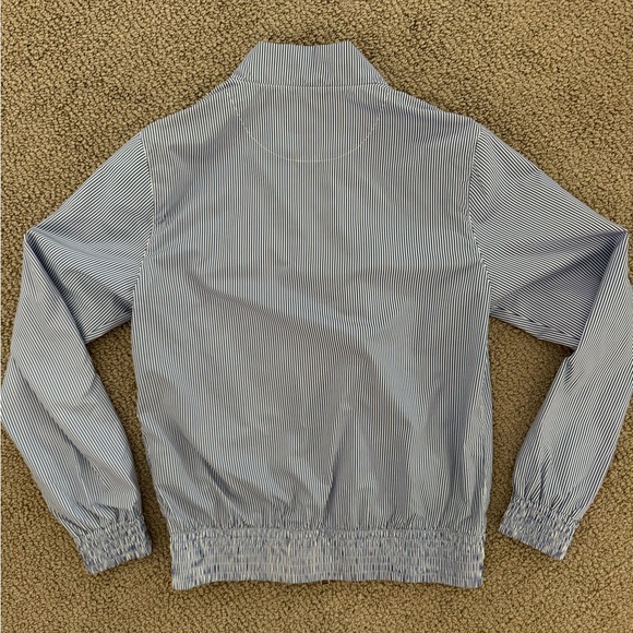 Lightweight Seersucker Stripe Slate and Stone Bomber Jacket - Picture 3 of 4